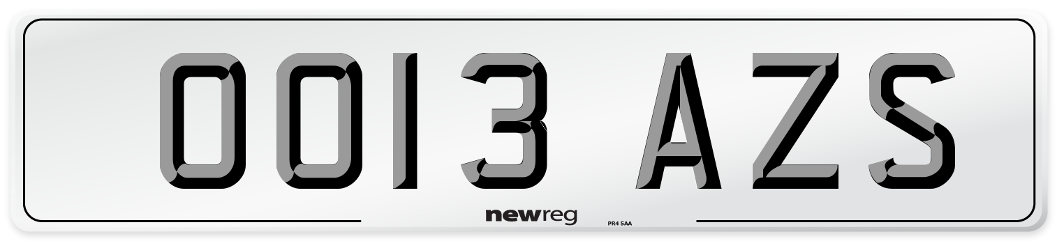 OO13 AZS Number Plate from New Reg